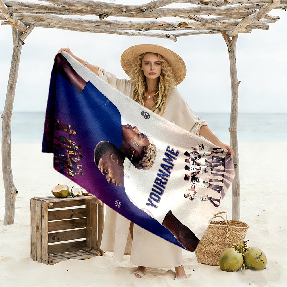 Mbappe Personalized Text Beach Towel Soft Durable Quick-Dry For Beach Bathroom Outdoor Swimming Pool Camping Picnic Yoga Diving Vacation Accessories