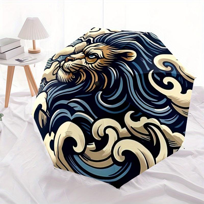 1pc Wave Lion Automatic Open/Close Umbrella, Portable Folding Umbrella for Travel, Themed Events,