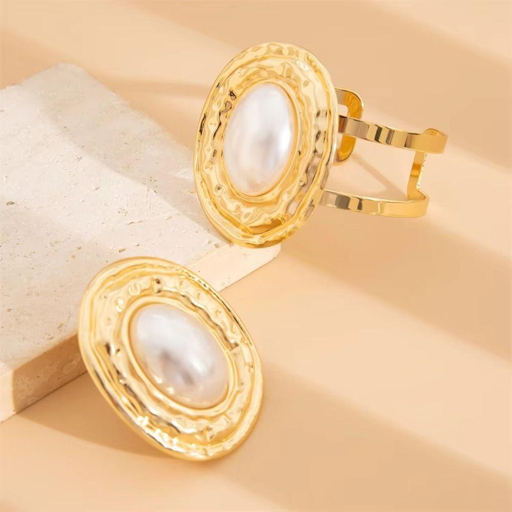 2pcs/set Vintage Exaggerated Bracelets Rings Set Geometric Irregular Wide Bracelets Oval Elliptical Cuff Bangles Women Jewelry