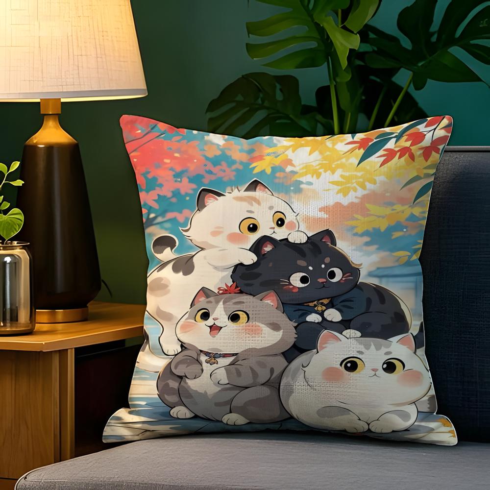 Spring Sunshine Cat Illustrations  Pillow Case Natural Linen Pillow Case DoubleSided Decor Sofa Pillowcase Home Decor