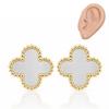 14K Gold Plated Stainless Steel Earrings, Mini White Clover Kst3604