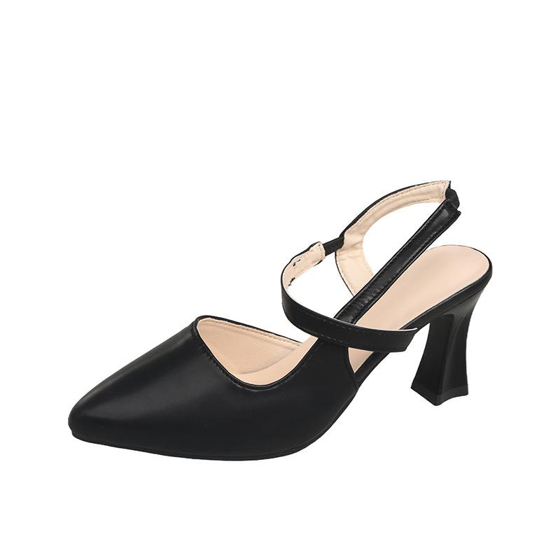 Французские туфли на высоком каблуке женские на тонком каблуке с закрытым носком сандалии 2025 лето новые с острым носком большого размера простые модные на низком каблуке одинарные туфли