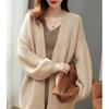 Elegant Loose Long Sleeve Thick Knitted Cardigan Women Autumn Winter Soft Solid Color Sweater Korean