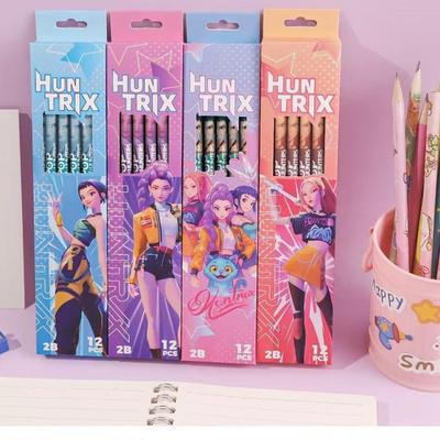12 шт. Детские K-pop Охотники на демонов Huntrix Карандаши Деревянные Графитовые Набор для набросков Плавное письмо Школа Офис Рисование Эскизы 2B Дружелюбные Развлекательные Веселые