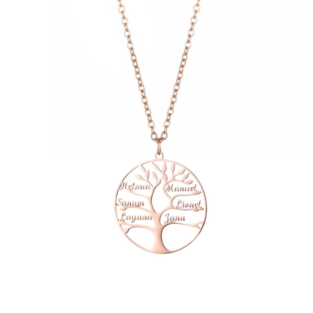 Engraved Family Name Necklace Personalized Name Necklace Tree of Life Necklace Multiple Names Jewelry Gift for Family and Mom