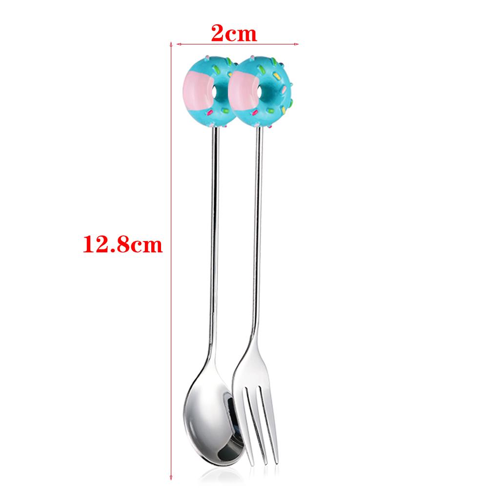 Mini Donut Cute Stainless Steel Doughnut Dessert Spoon Fork Coffee Ice Dinnerware Tablewa Cream Candy Kitchen Flatware Baby Kids