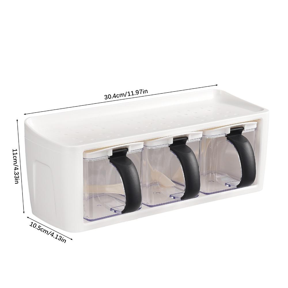 2pcs 3 Grids Seasoning Container Set With Lid And Spoon Condiment Storage Jars For Kitchen