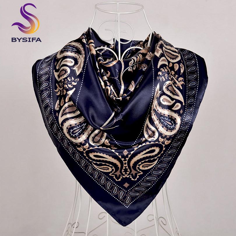 [BYSIFA] China Style Blue White Silk Scarf Cape  New Design Ladies Muslim Head Scarf Printed Fashion Accessories Satin Scarf