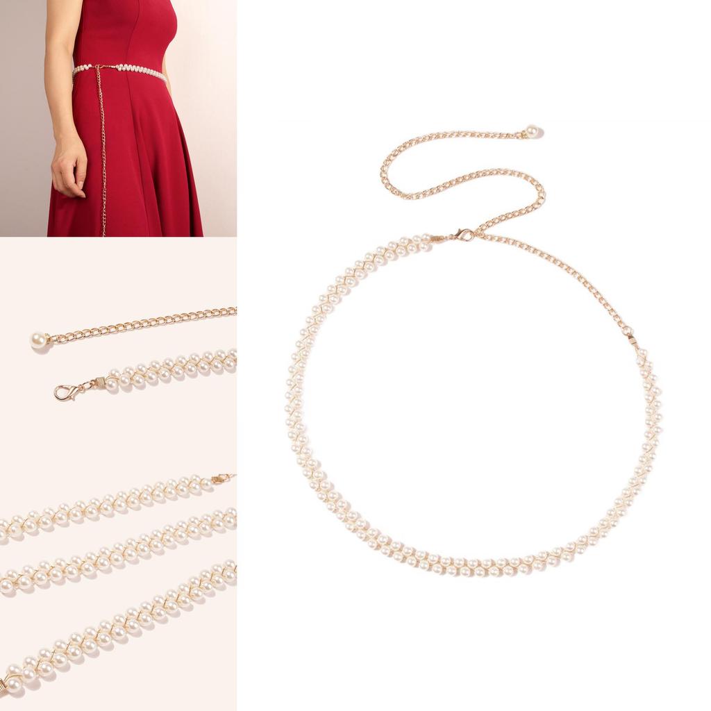 Stylish Pearl Waist Chain With Gold Thread And Pearl Buckle For Women Spring And Fall