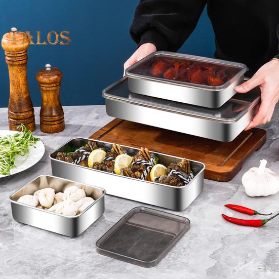 Refrigerator Stainless Steel Cheese Container Elevated Base Fridge Deli Meat Storage Box Kitchen Food Storage Container with Lid