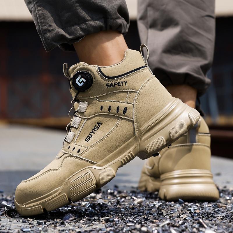 Новые вращающиеся кнопки мужские ботинки противоударные антипрокольные защитные ботинки мужские рабочие ботинки стальной носок неразрушаемая обувь