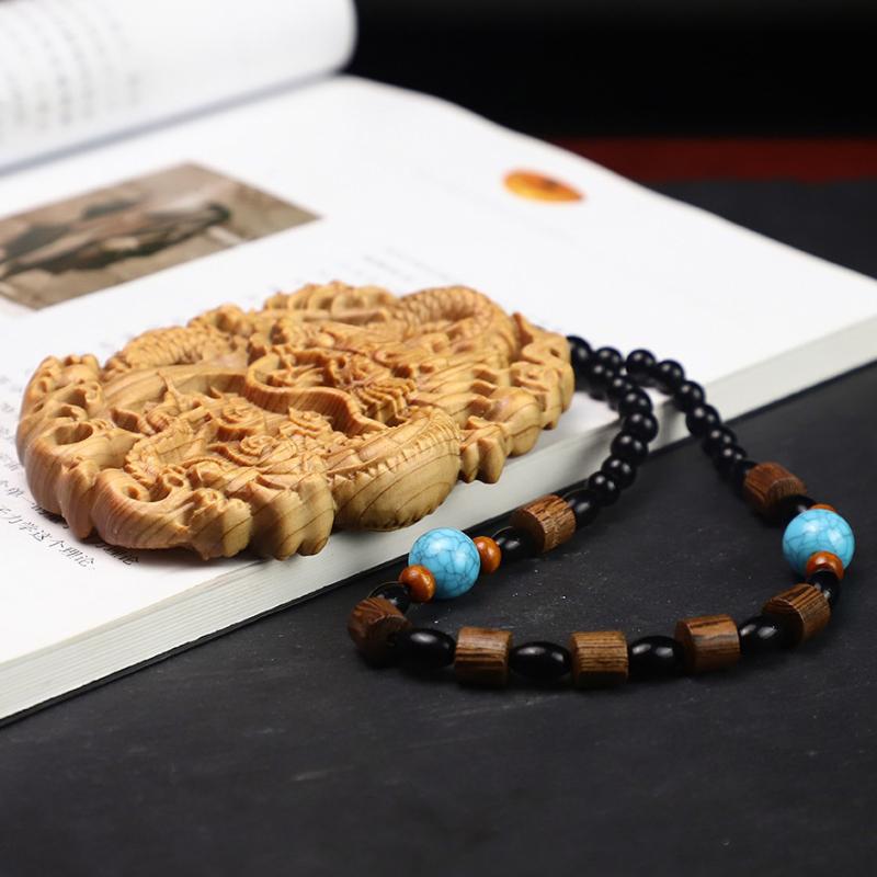 1pc Cliff Cypress Wood Double Sided Carved Dragon Tag Pendant Car Mounted Pendant Feng Shui Accessories Woodcarving Handicrafts