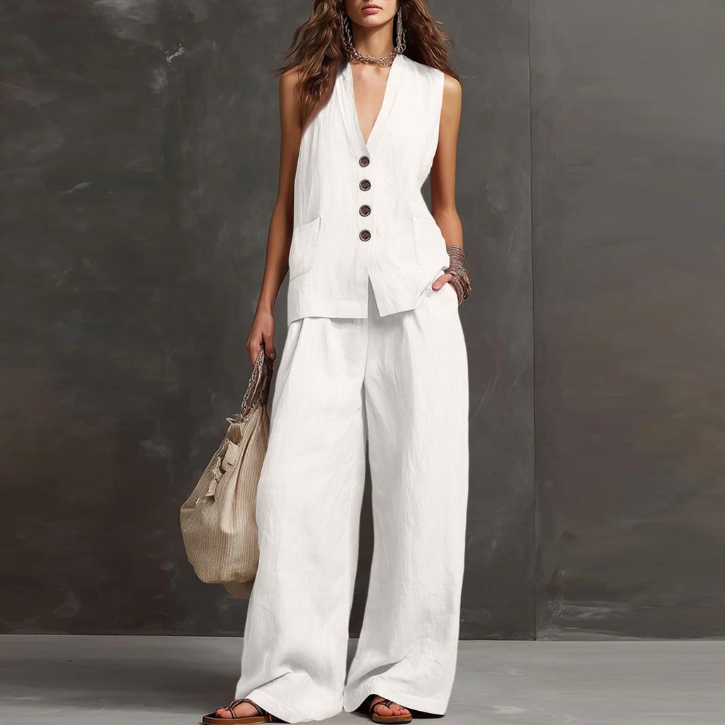 Модный и сексуальный женский весенне-летний ретро костюм из льна с эластичным поясом, женская мода, цветной, повседневный, комплект из двух предметов