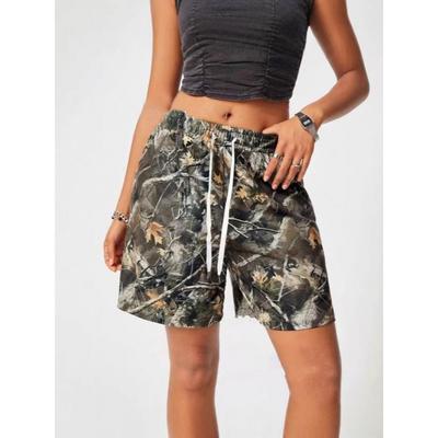 Весенне-летние женские свободные повседневные шорты на кулиске с принтом веток и камуфляжем