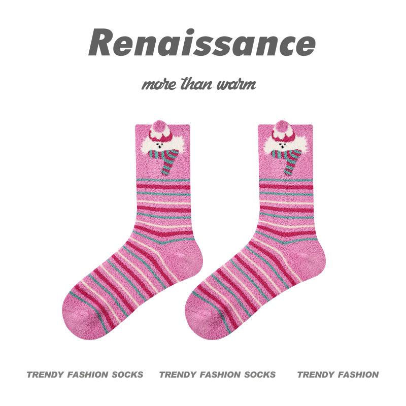 Женские носки Renaissance Polka Dot Mid-Tube Socks - Милый стиль осень/зима, толстые и теплые, имитация норки