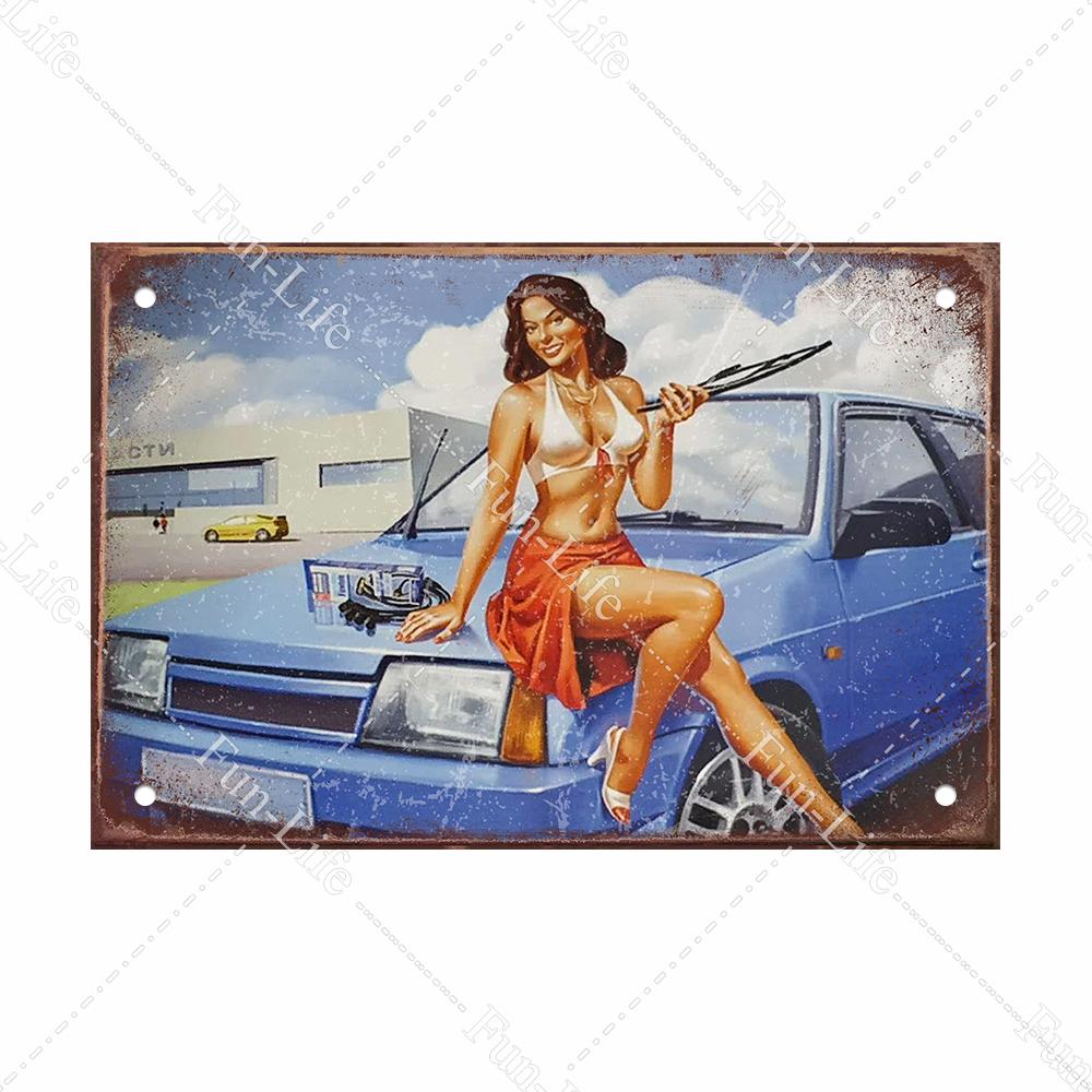 Красота девушки винтажный металлический плакат Ретро жесть Компактная автомобильная жестяная вывеска доска для домашнего паба, бара, кафе, гаража, декор стен 20x30 см