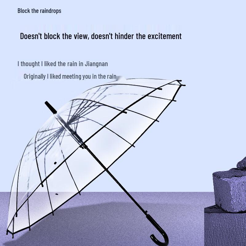 16-Rib Transparent Semi-Automatic Straight Umbrella