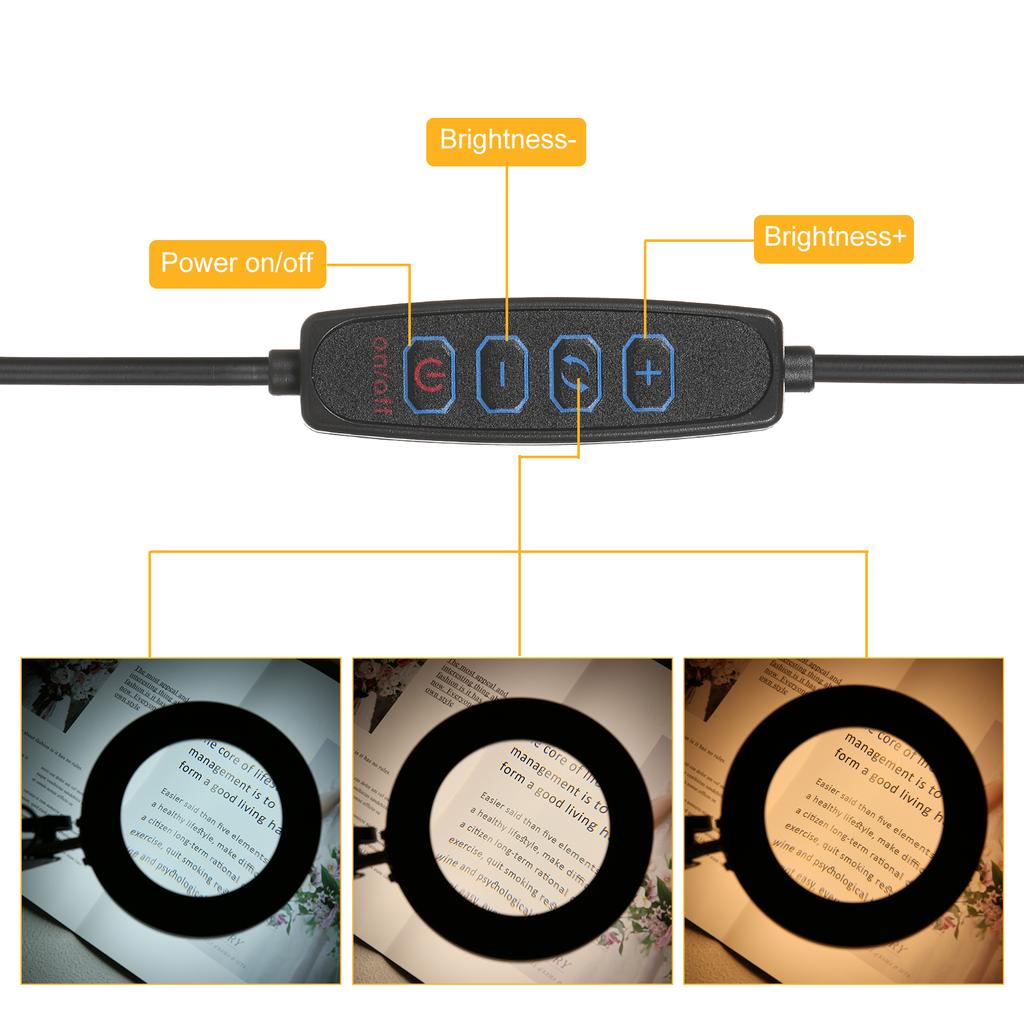 Flexible Clamp-on Table Lamp with 8x Magnifier Swing Arm Dimmable LEDs Desk Light 3 Color Modes & 10 Brightness Levels Reading Working Studying Light