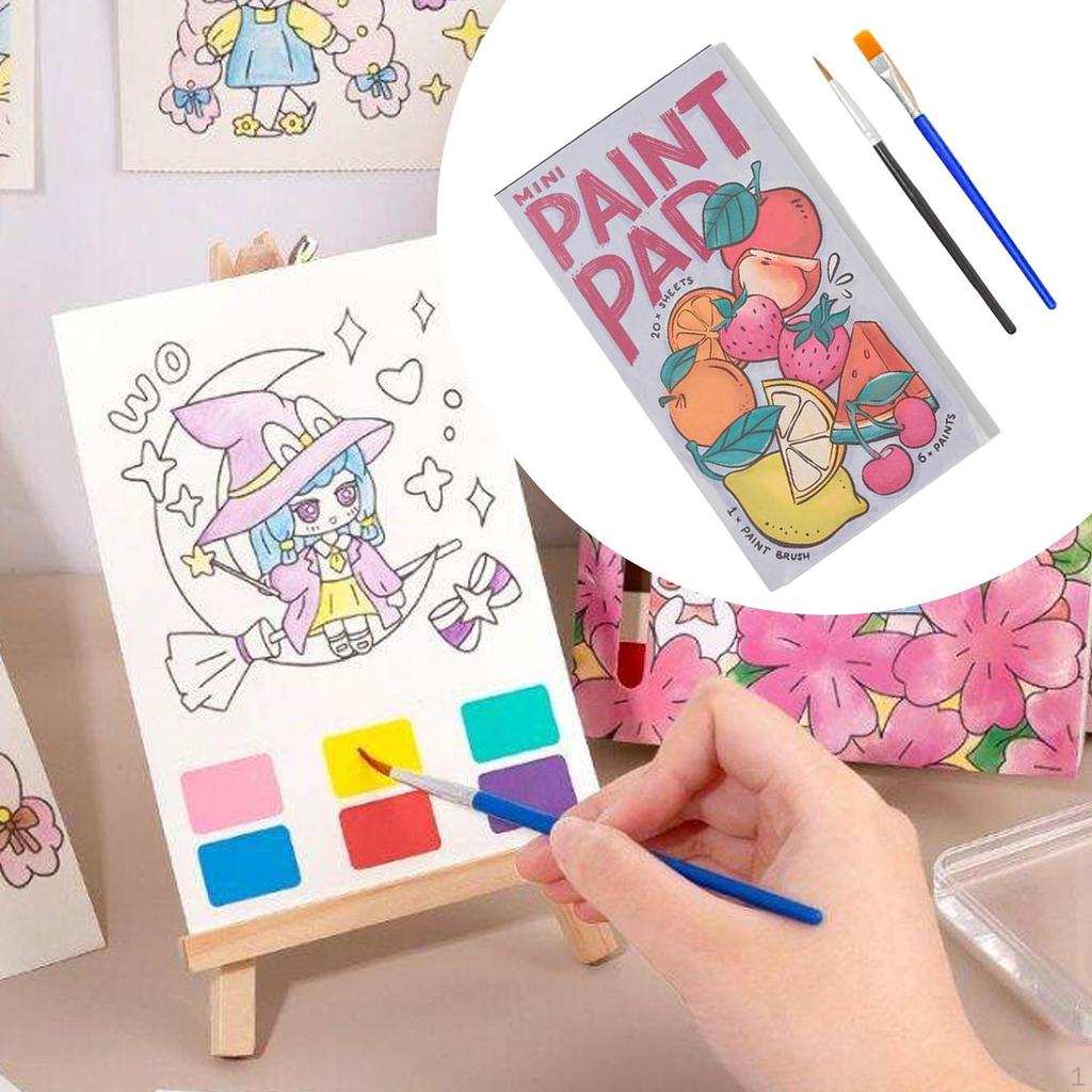Mini Watercolor Paint Pads Book Coloring with 2 Pens Child Creativity DIY Beginner Leisure Gift