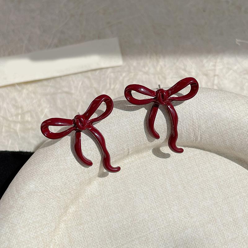 1 пара прекрасных нежных мини-сережек-гвоздиков с красным бантом для женщин и девочек, милые простые универсальные серьги, ювелирные аксессуары, подарки