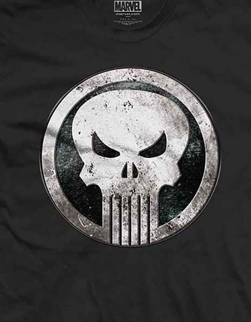 Футболка Punisher Каратель Металлический значок с логотипом новый официальный Marvel Mens Black