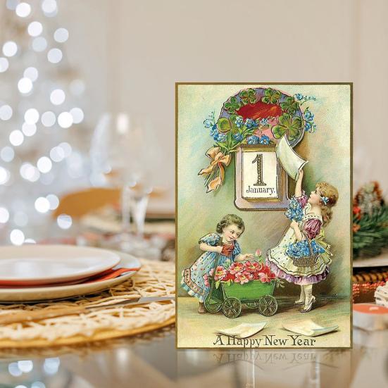 12/24 шт. Поздравительные открытки с Новым годом, ретро-иллюстрации, праздничные открытки с акцентами из золотой фольги для семьи и друзей