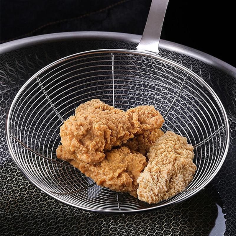 Большой дуршлаг из нержавеющей стали с деревянной ручкой, скиммер для слива масла, фильтр, сито для картофеля фри, ложка, кухонные аксессуары для дома