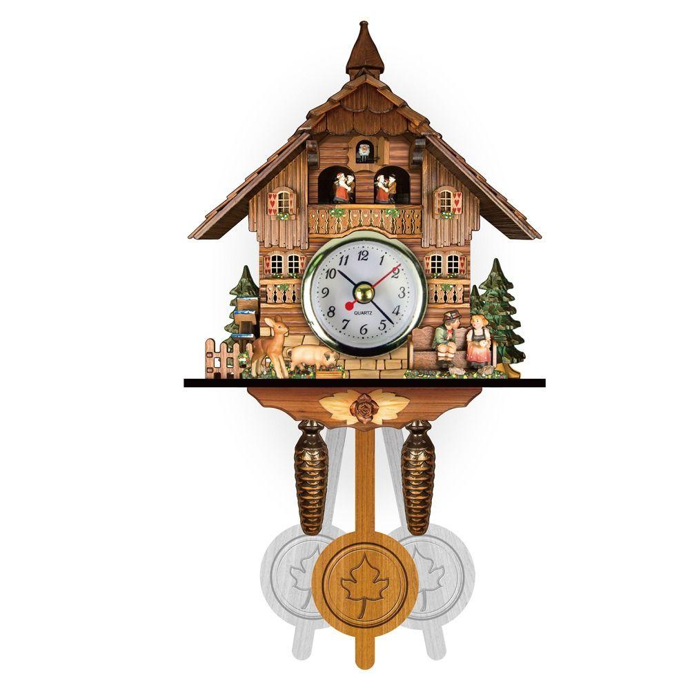 Art Craft Forest Tower Wood Pendulum Vintage Clocks Vintage Wooden Wood Wall Clock 3D Ringing Silent 3D Ringing Clock Bedroom