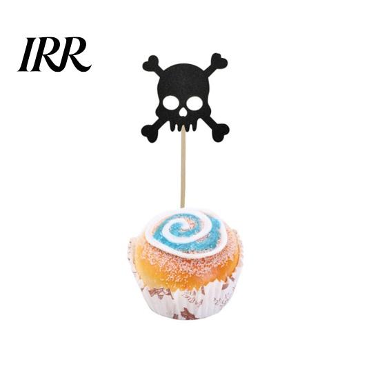 Glitter Black Cake Topper 8 Pcs Halloween Cupcake Picks, Spooky Skull Party Accessory Toppers, Gothic Birthday Decoration for Supplies