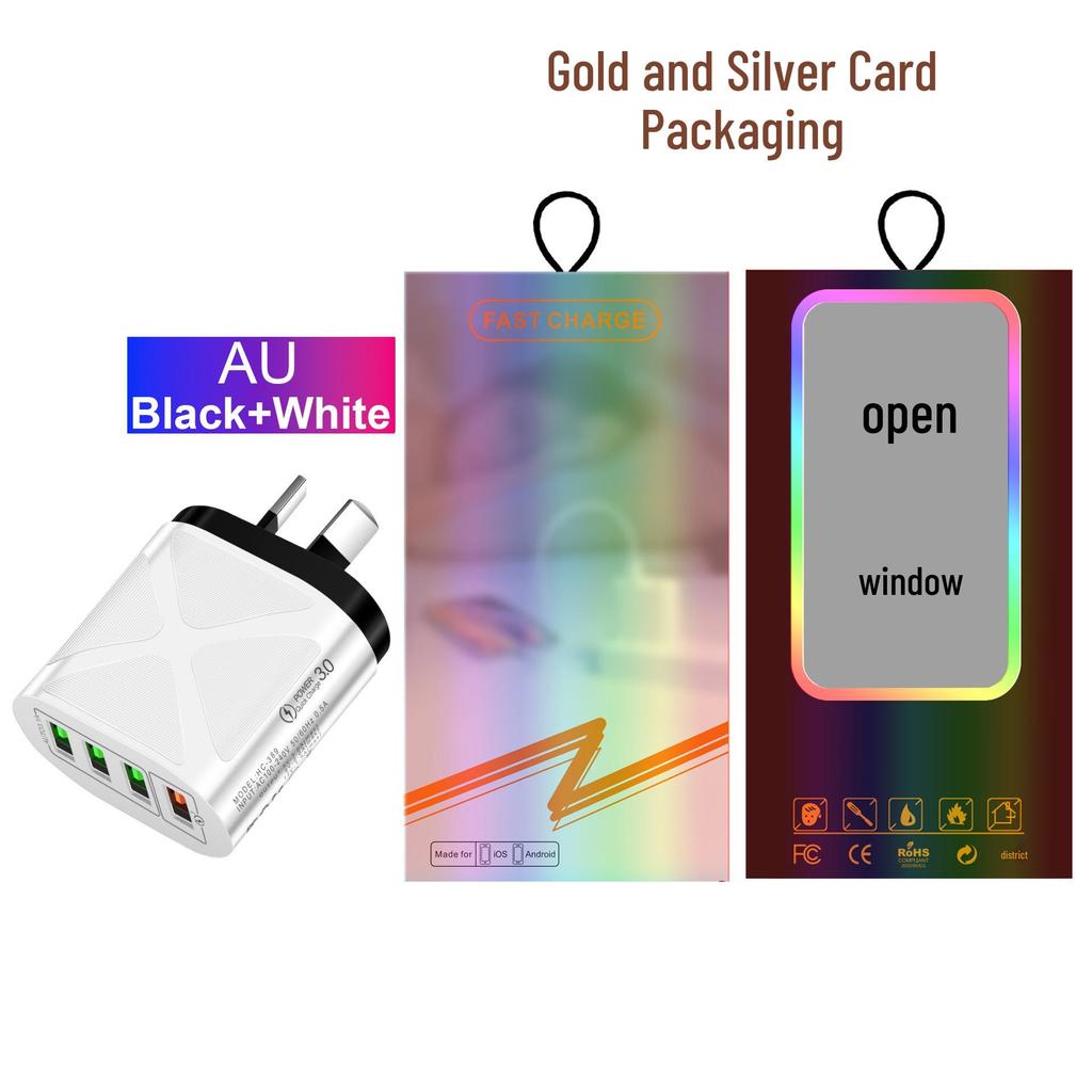 New QC3.0 4-Port Fast Charger: 5V/9V/12V European, American, British & Australian Standard