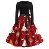 Women's Fashion Vintage Long Sleeve Round Neck Christmas Printed Party Gown Dress