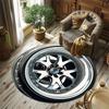 Vintage JDM Car Wheel Round Rug Deep Dish Rim Print NonSlip Floor Mat for Game Room Garage Man Cave Car Enthusiast Decor