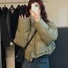 Autumn Winter Thicken Warm Short Stand Collar Parka Women Casual Solid Color Pocket Loose PU Coat Jackets Outwear