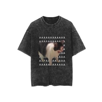 Ретро Футболка с принтом черного кота - Выстиранная футболка с дизайном, повседневный топ с круглым вырезом и короткими рукавами для женщин