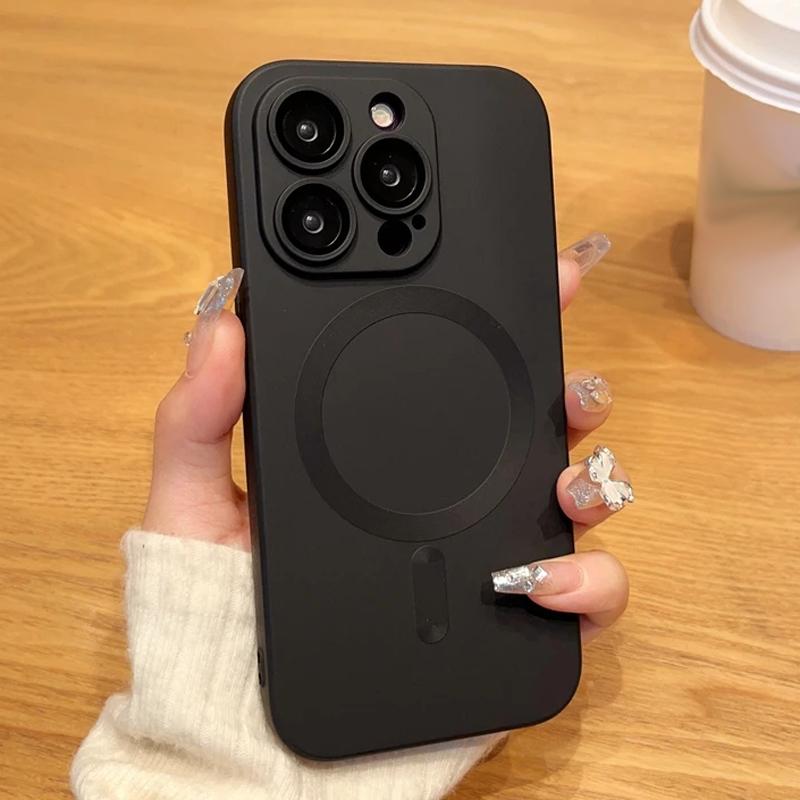 Роскошный чехол для беспроводной зарядки Magsafe для iPhone 16 15 14 13 12 11 Pro Max Plus, магнитный защитный чехол для объектива, противоударный матовый чехол