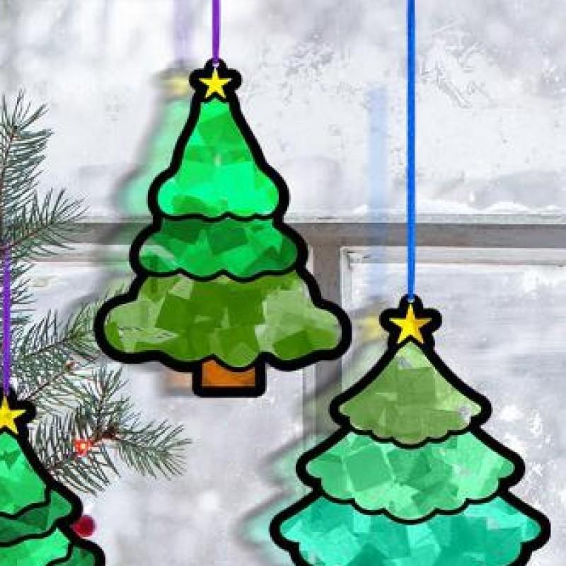 32 Pcs DIY Xmas Tree Shaped Suncatchers Xmas Tree Suncatchers Crafts for Christmas Holiday Home Window Art Decor