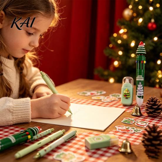 Festive Writing Accessories for School 6PCS Christmas Stationery Set Students, Cute Patterns Print Sets Kids Practical Supplies, Smooth Tools