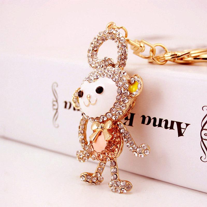 Crystal Diamond Monkey Keychain: Long-Tailed Zodiac Animal Pendant for Women's Bags