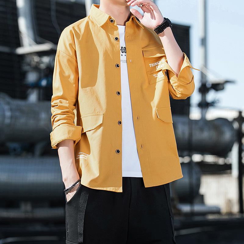 Осенняя новая куртка рубашка мужская мода красивая повседневная модная рубашка мужская рубашка с длинными рукавами пальто с лацканами топ