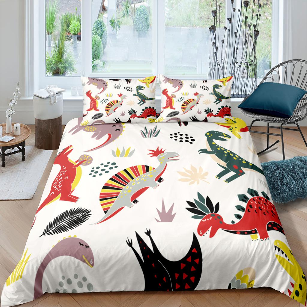 Cartoon Dinosaur Duvet Cover King Queen Kids Jurassic World Stegosaurus Tyrannosaurus Bedding Set 2/3pcs Polyester Quilt Cover