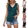 Women's Fashionable Solid Volor V Neck Sleeveless Button Down Casual Loose Shirt Vest Top