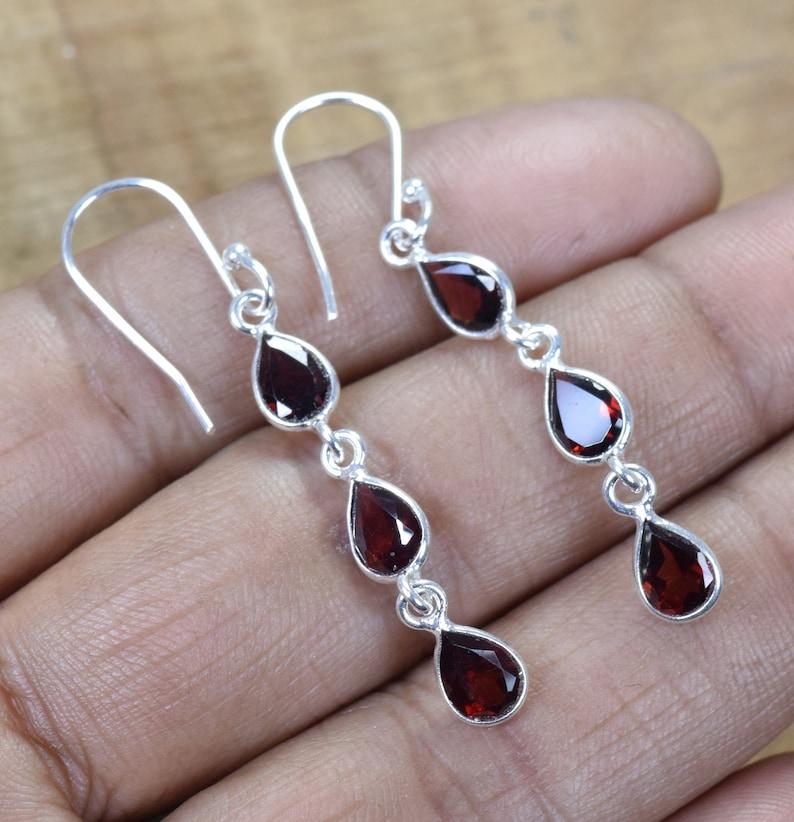 solid 925 Sterling Silver Garnet Gemstone handmade Birthstone Earrings Gift For Her