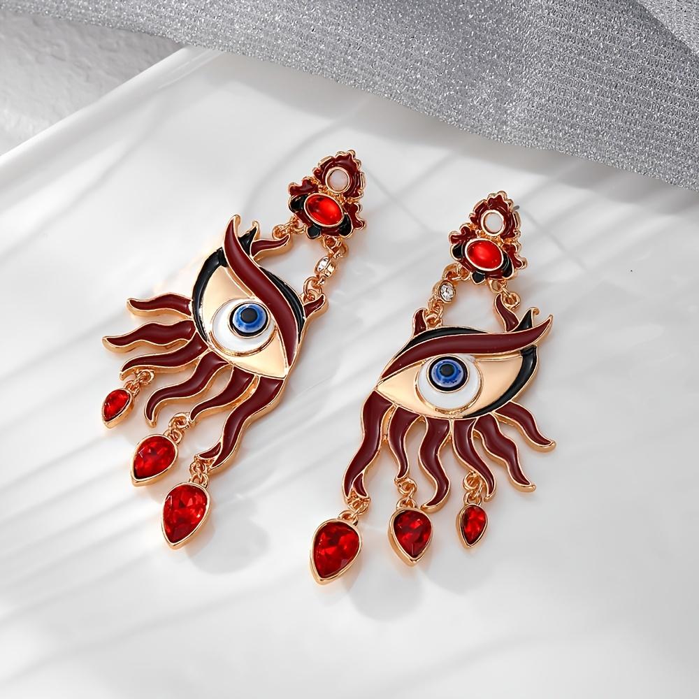 Red Evil Eye Tassel Earrings