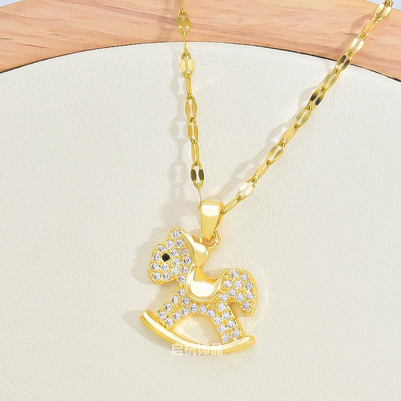 Wind Full Diamond Pony Necklace Female Design Versatile Trend Temperament Cartoon Pendant Jewelry