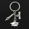 Fashion 30mm Key Chain Keychain Jewelry Graduation Bachelor Cap Vintage Ink Pen Nib Diploma Pendant