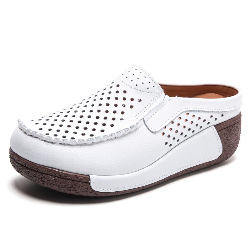 Ladies Clogs Platform Loafers Casual Elegant Cow Leather Slippers Women White Thick Sole Shake Shoe