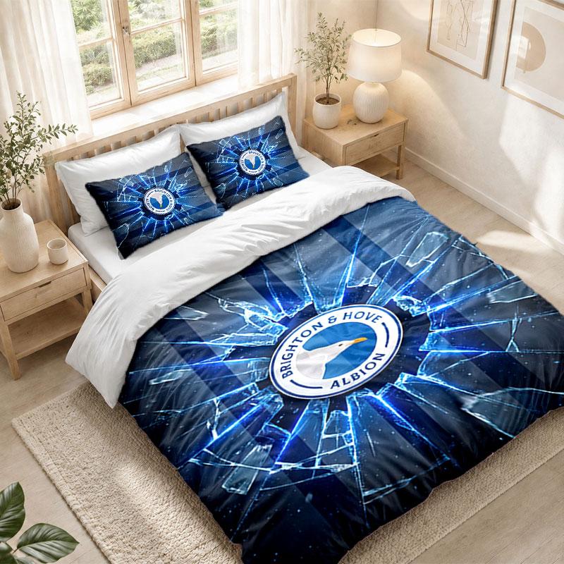 Bedding Set 1 Duvet Cover 2 Pillowcases Brighton & Hove Albion Football Print Bedroom Home Decoration