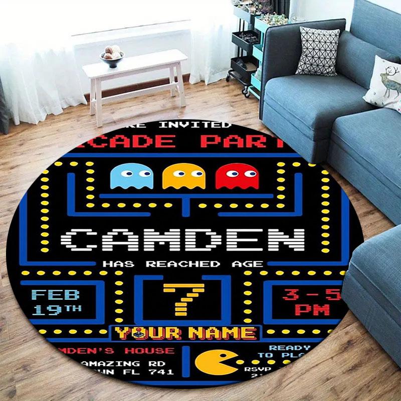 Pac-Man Custom Name Round Area Rug,Carpet Rug for Living Room Bedroom Sofa Playroom Decor,Non-slip Floor Mat