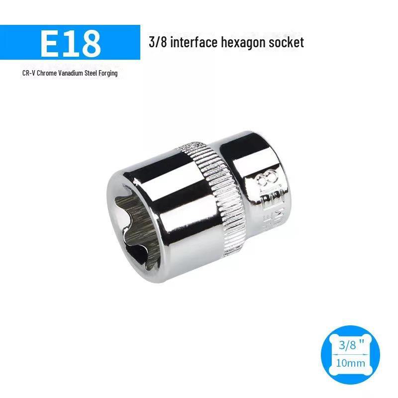 Metric 6-Point Flower-Shaped E-Type Socket Set: 1/2 Large, 3/8 Medium, 1/4 Small, Star Type.