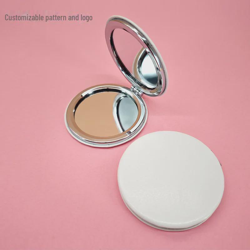 Компактное белое ПУ двухстороннее ручное складное зеркало для макияжа